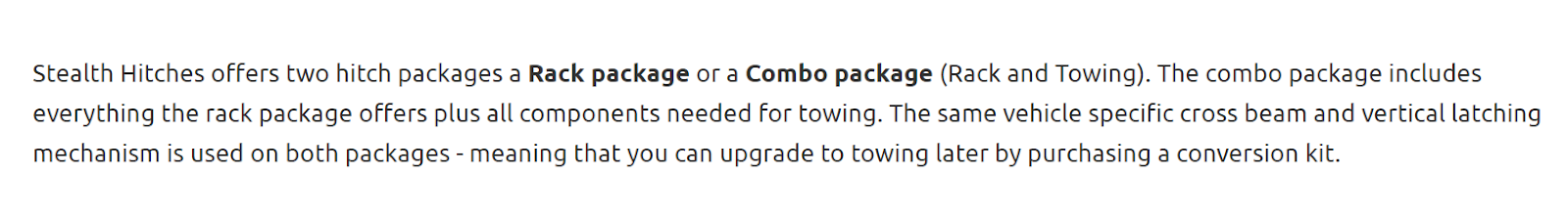 hitch upsell package description