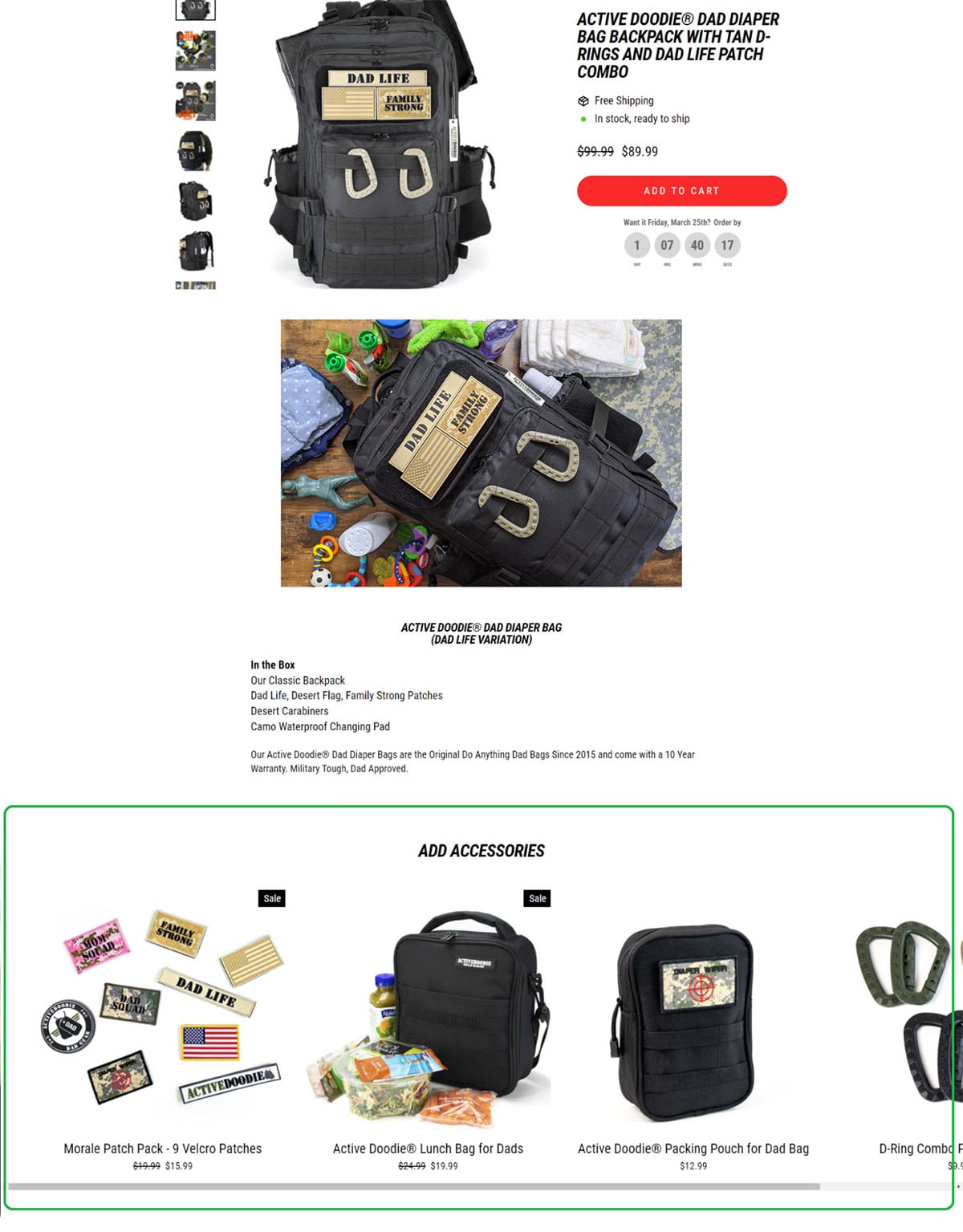active doodie product page add accessories suggestions