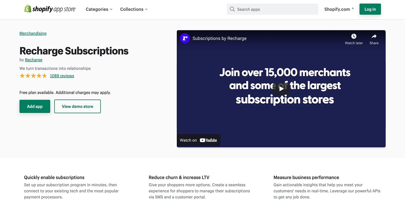 recharge subscriptions shopify app
