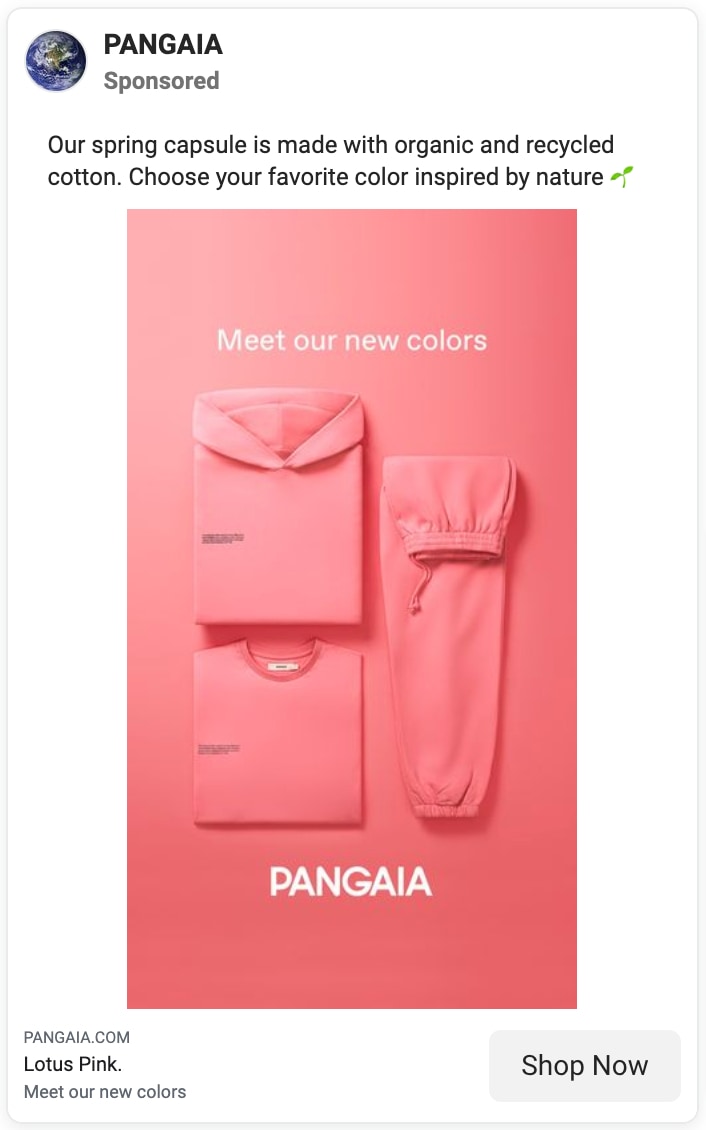 pangaia facebook ad lotus pink spring