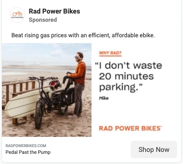 rad power bikes facebook ad gas