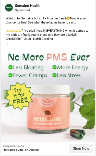 semaine health free sample facebook ad