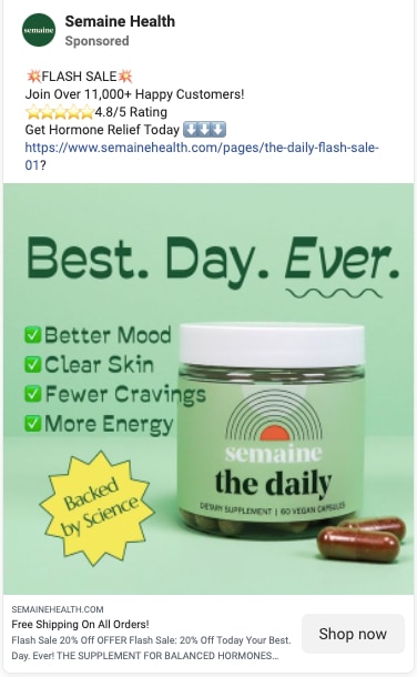 semaine health facebook ad best day ever
