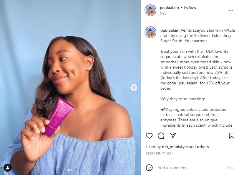 tula skincare instagram ugc campaign influencer post