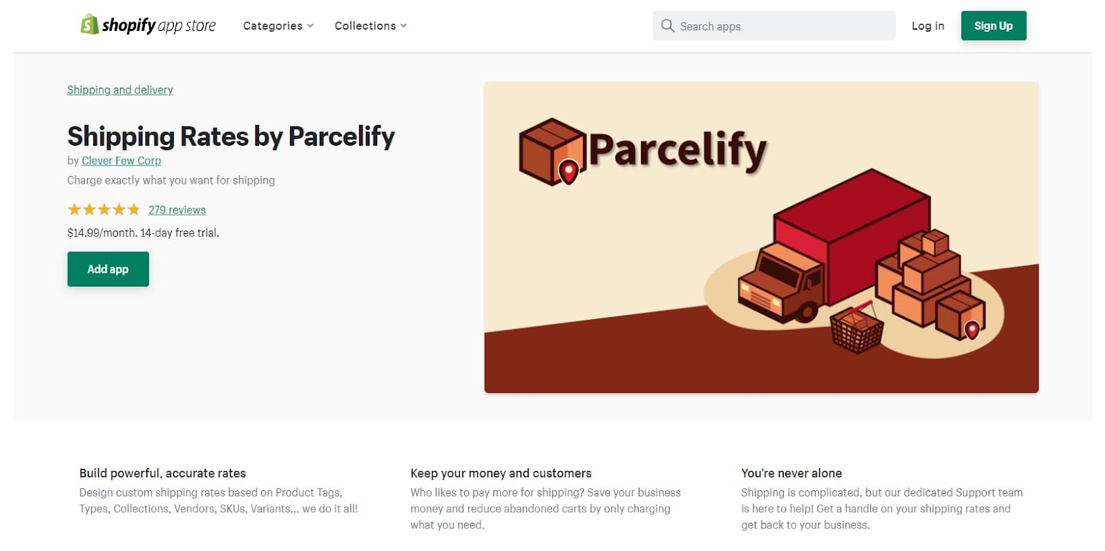 shopify shipping app parcelify shipping rates