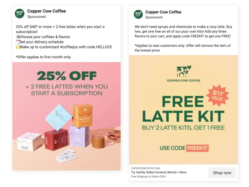copper cow facebook ads free offering new customers