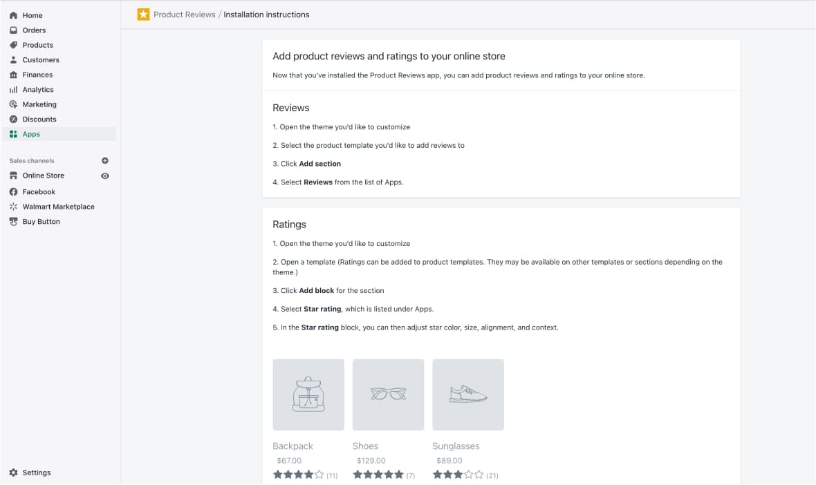 shopify product reviews app install instructions