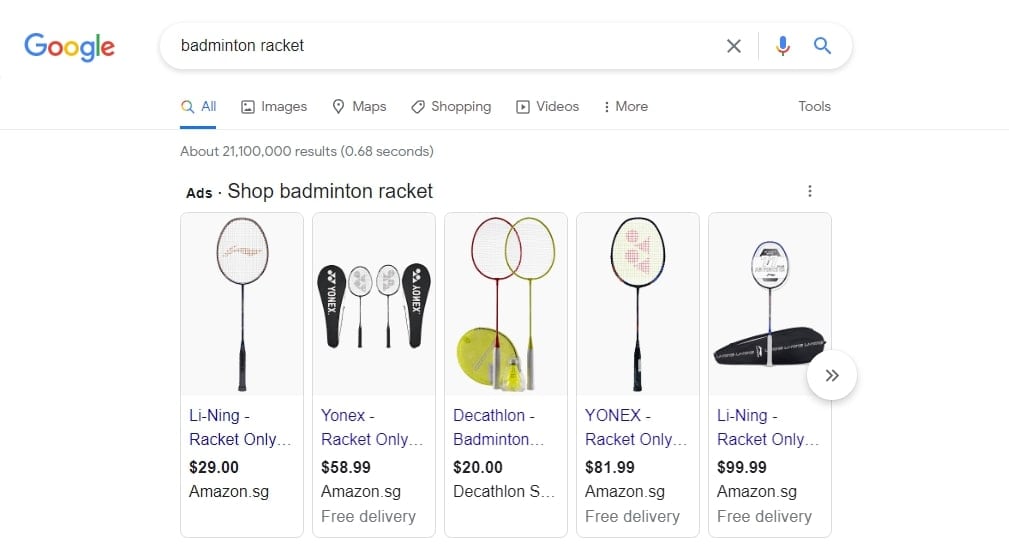 google shopping in search results images badminton