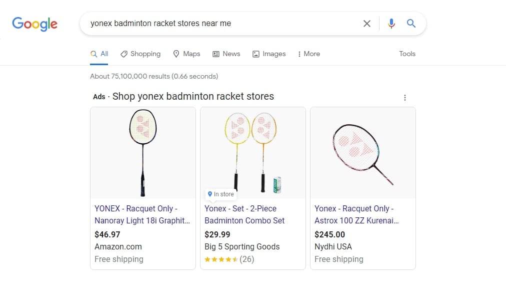 google search shopping results for brand specific query