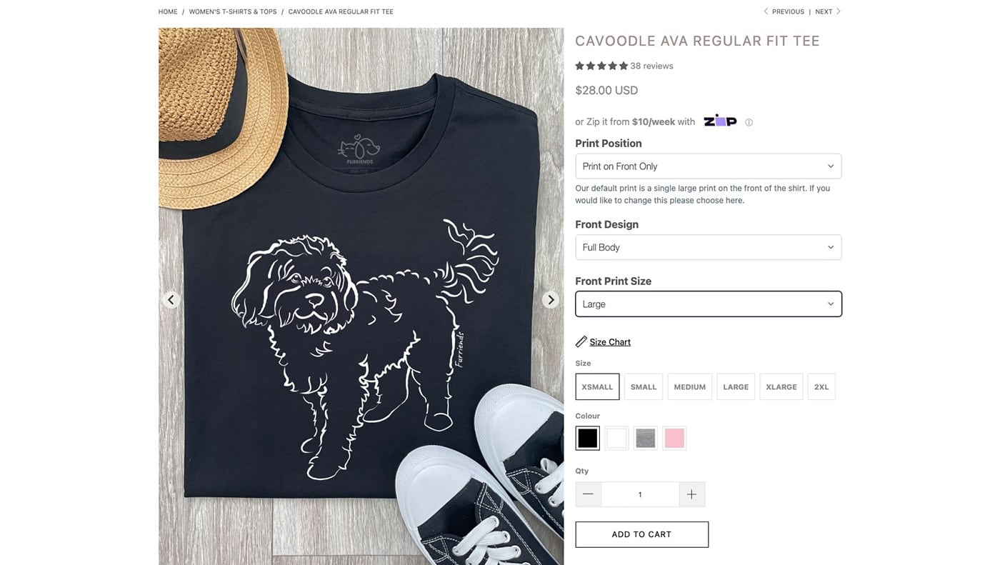 furriends product page shopify t-shirts stores