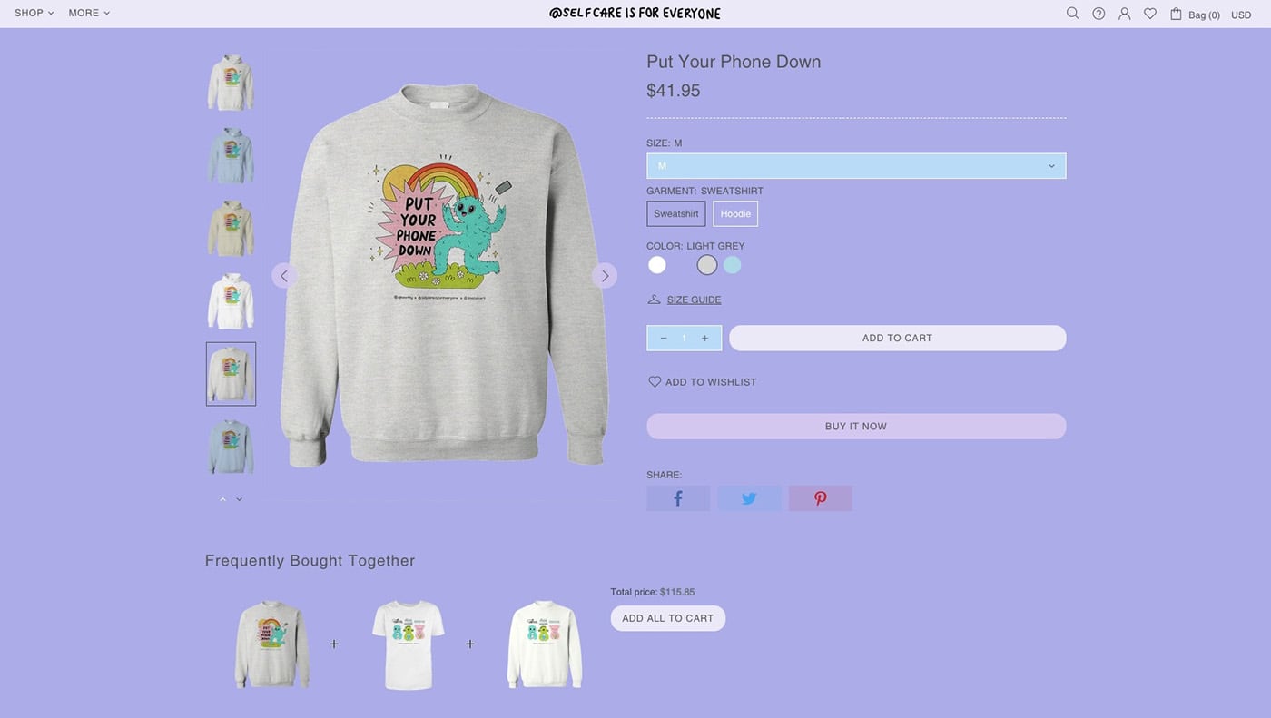 self-care is for everyone product page shopify t-shirts stores