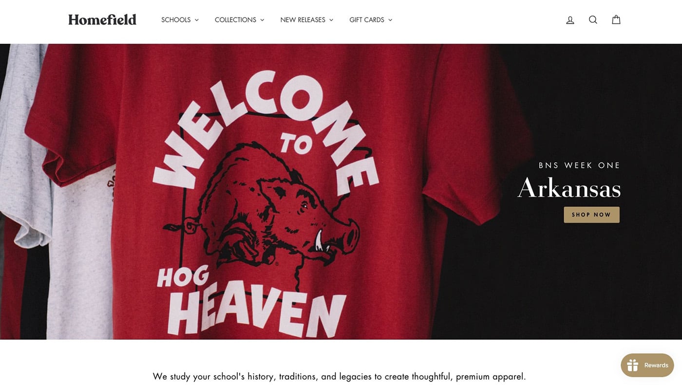 homefield homepage shopify t-shirts stores