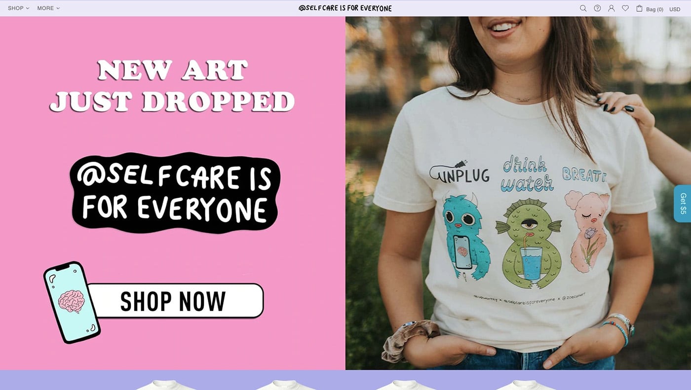 self-care is for everyone homepage shopify t-shirts stores