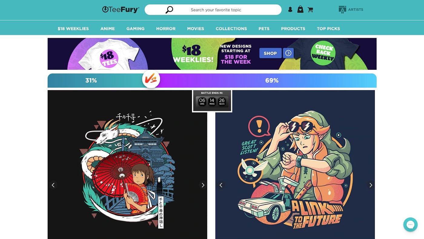 teefury homepage shopify t-shirt stores