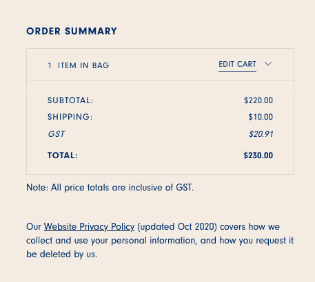 Calculating order shipping on Blundtone.com