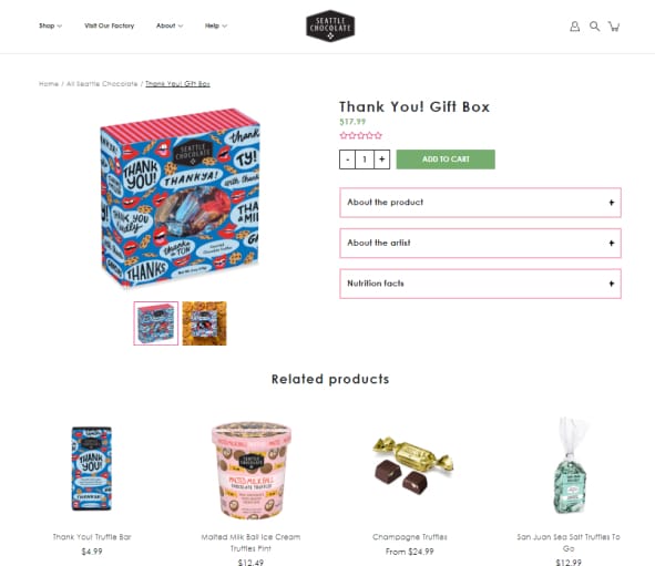 seattle chocolate company product page customized product recommendations