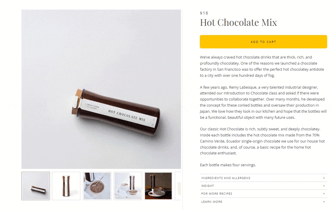 dandelion chocolate product page gif