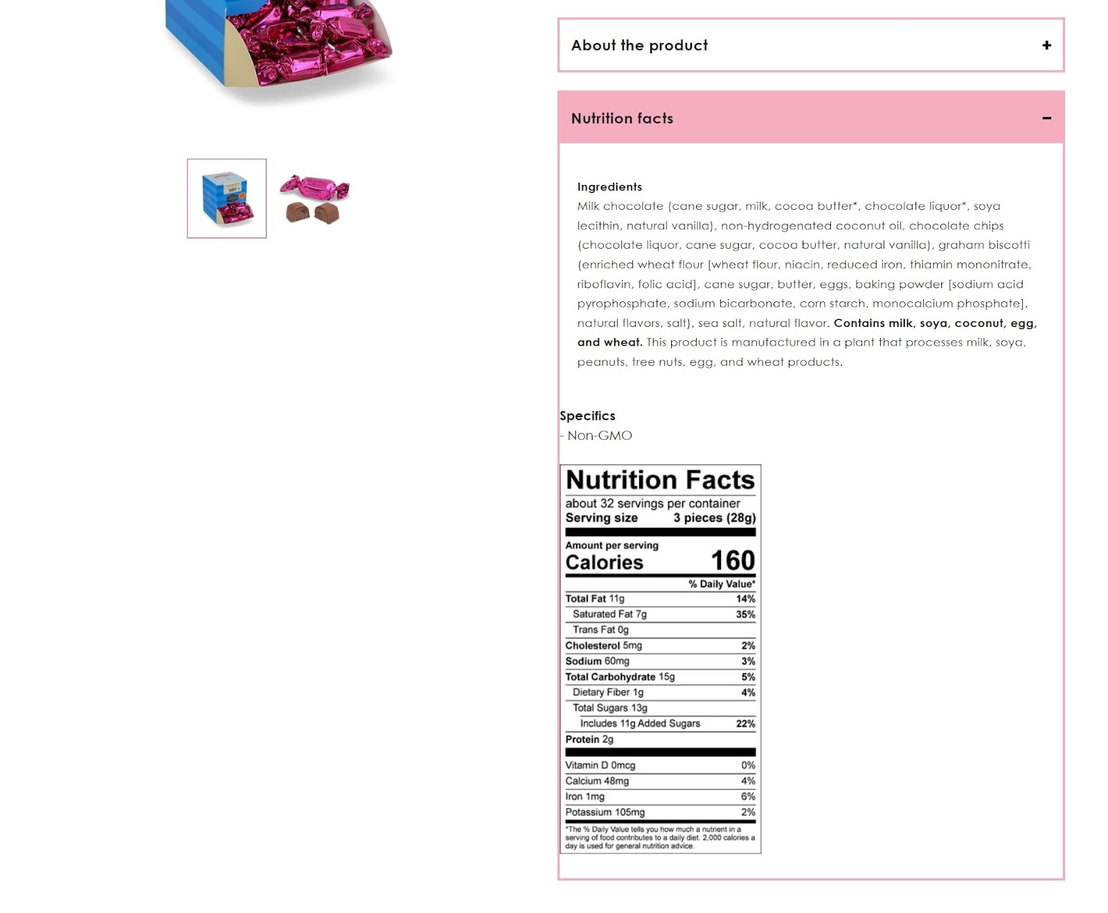 seattle chocolate company product page nutrition info
