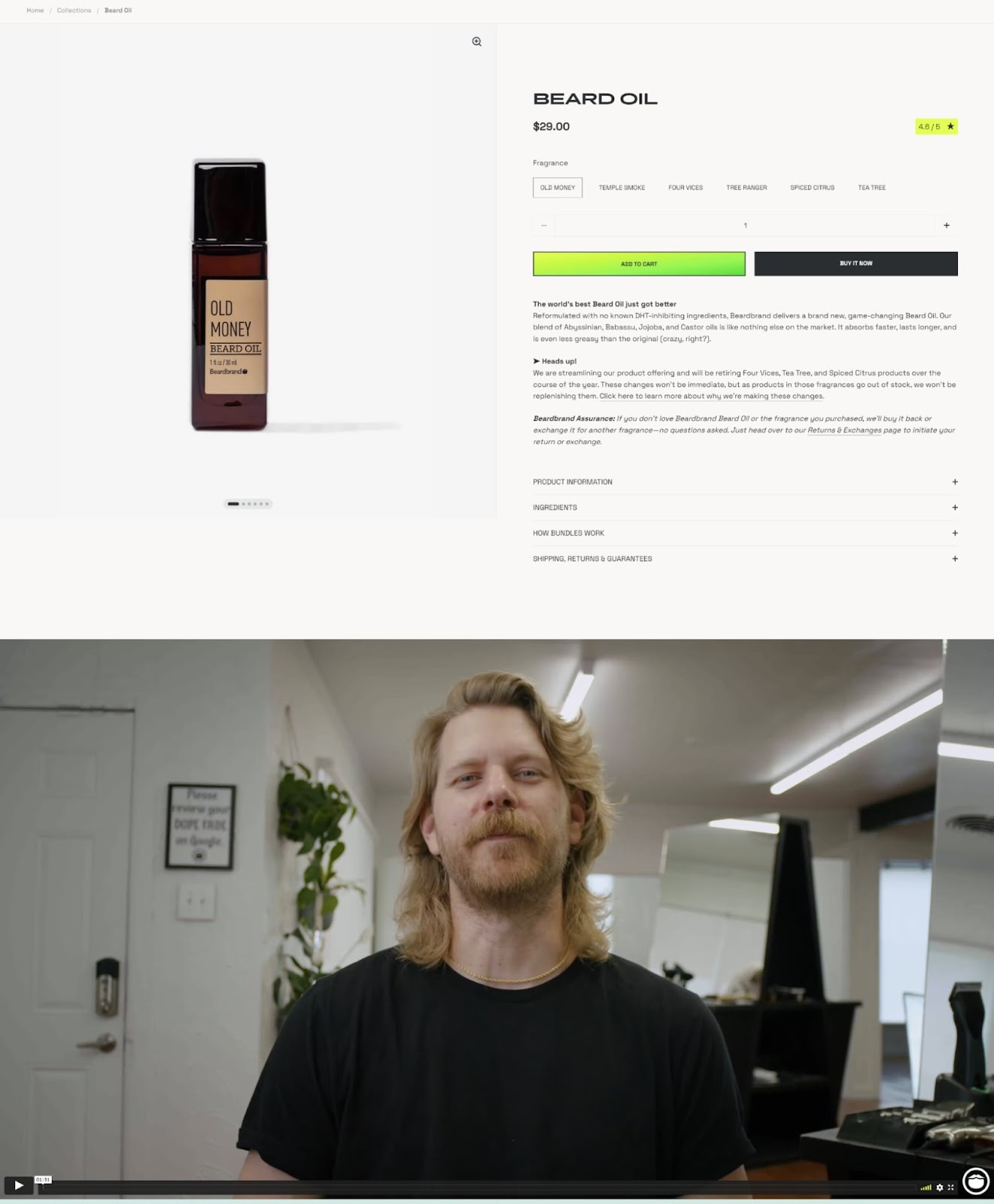 beardbrand product page full width video