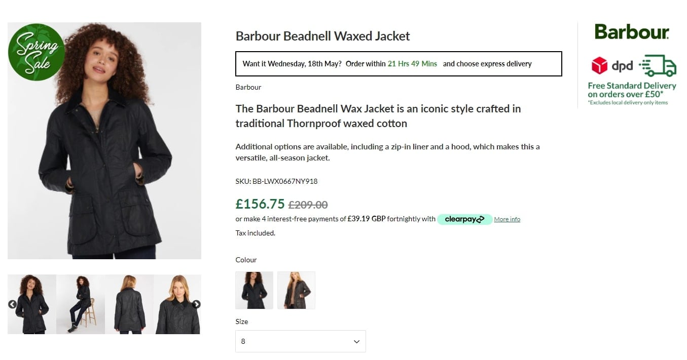 sam turner barbour jacket expedited shipping offer