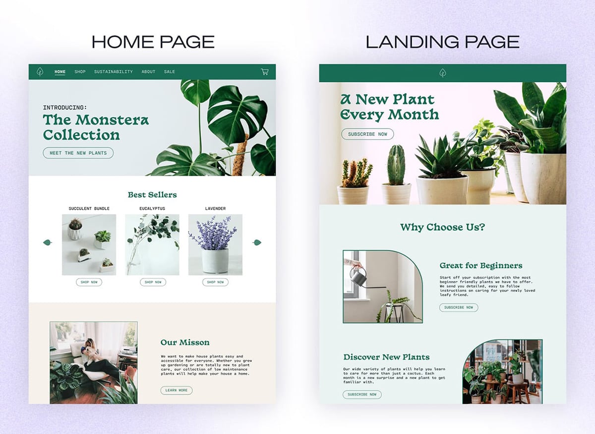 home page landing page side by side comparison