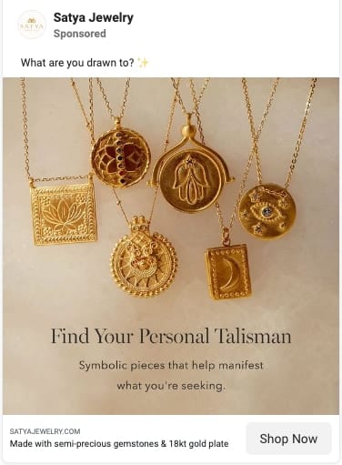 satya jewelry facebook ad personal talisman
