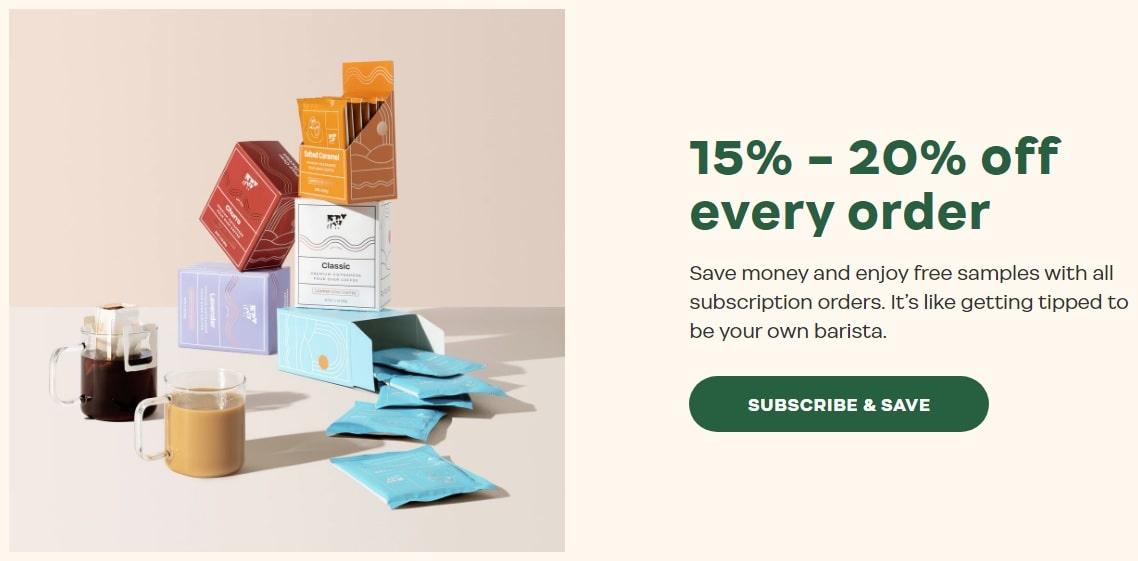 product landing page example section savings copper cow coffee