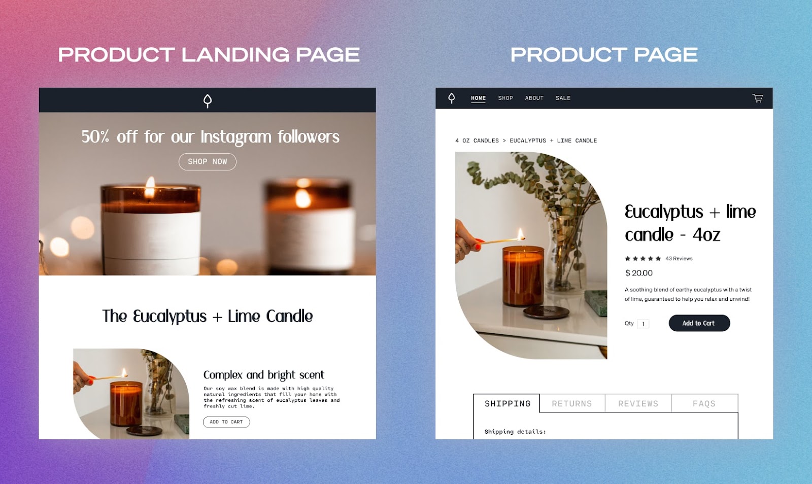 product landing page vs product page side by side mockup
