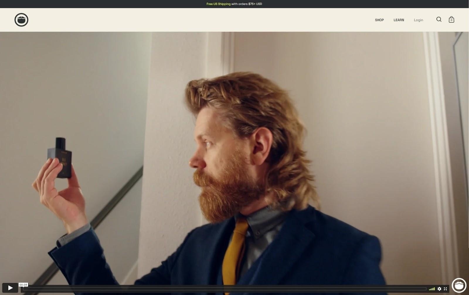 beardbrand product landing page above the fold video