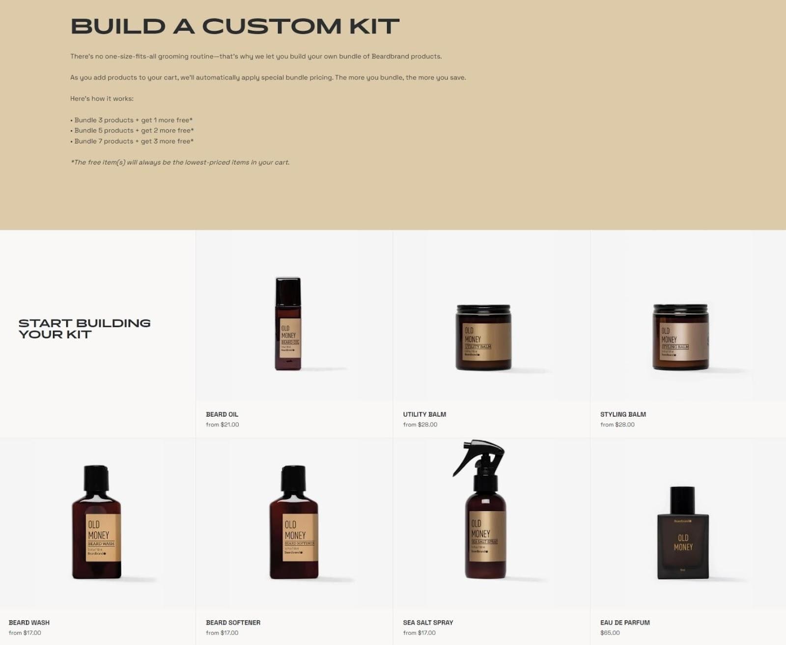 product landing page beardbrand build a kit custom section