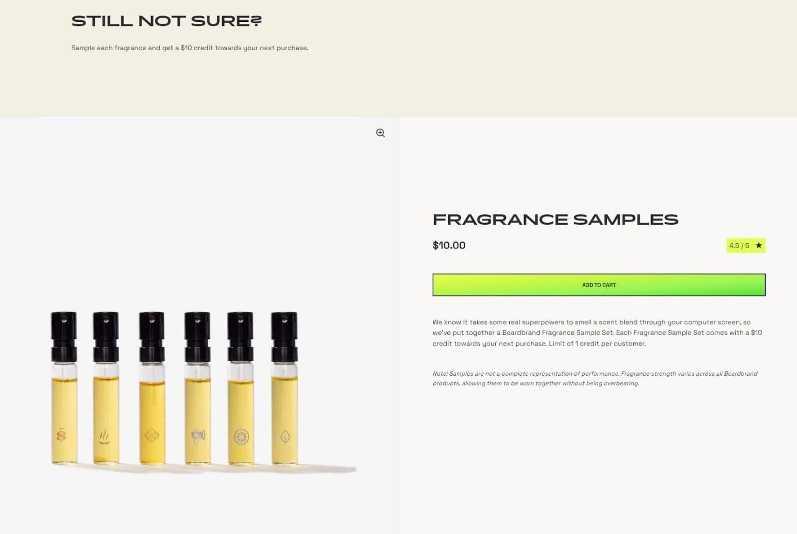 product landing page beardbrand fragrance samples