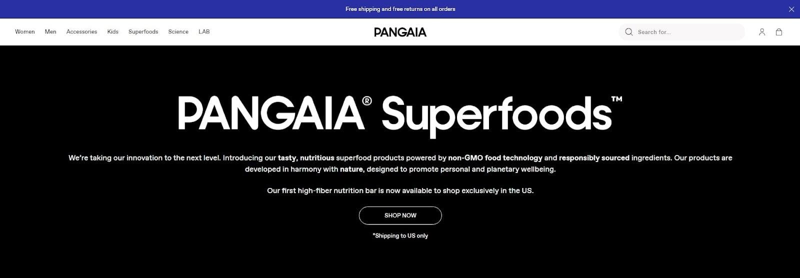 product landing page pangaia superfoods bar above the fold