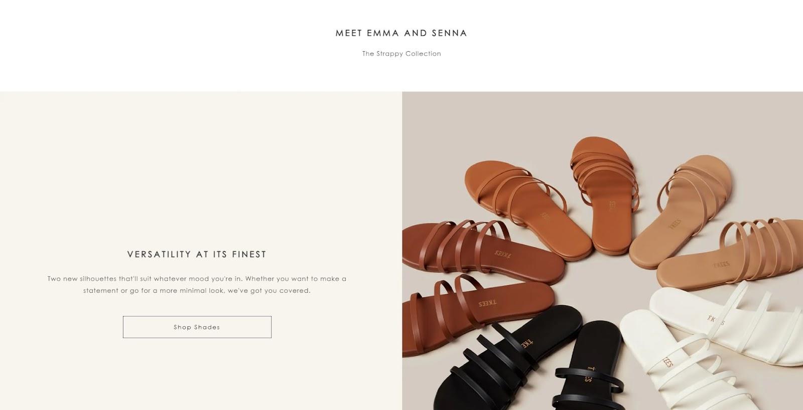 product landing page tkees product variations image product description sandals