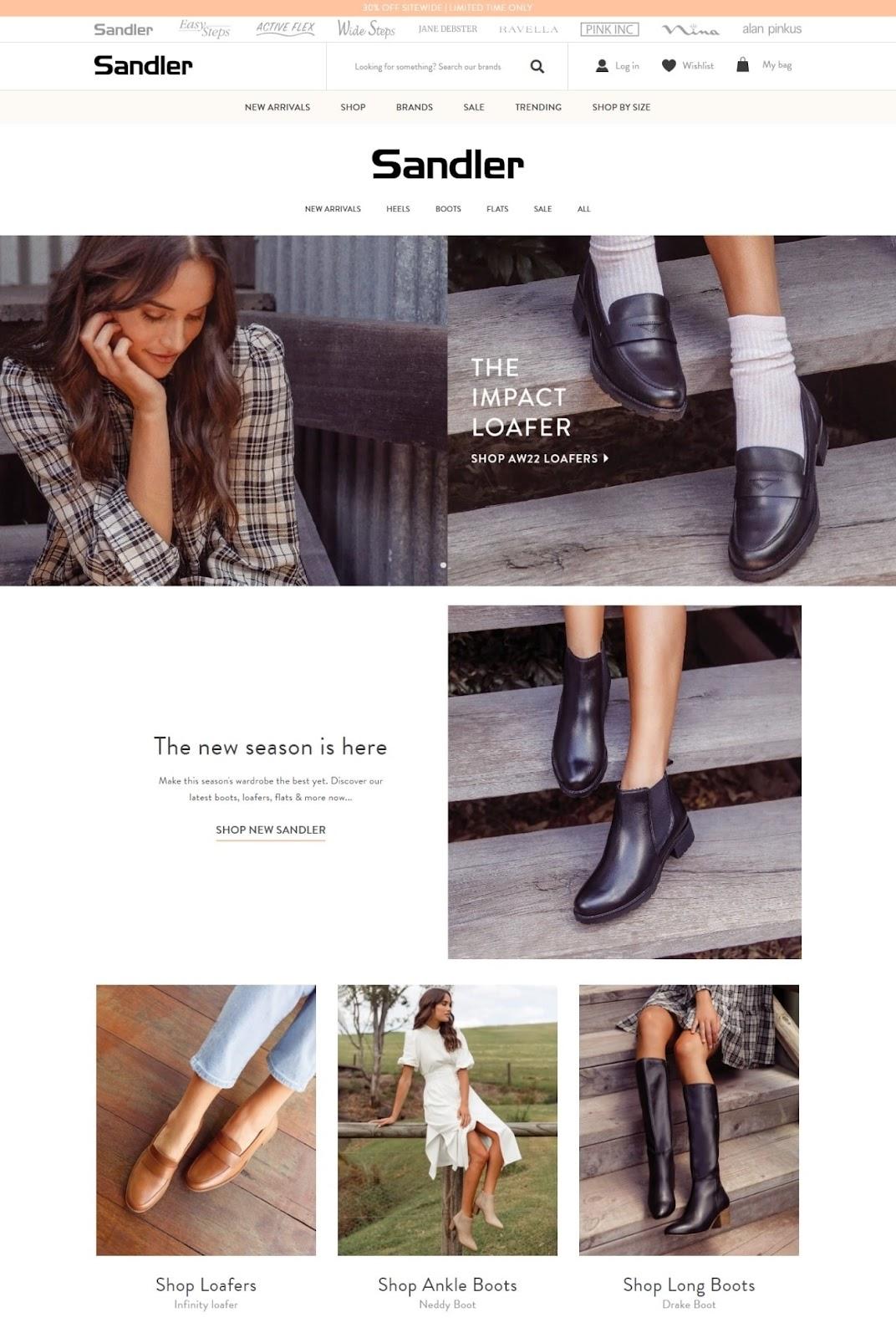 sandler shoes product landing page