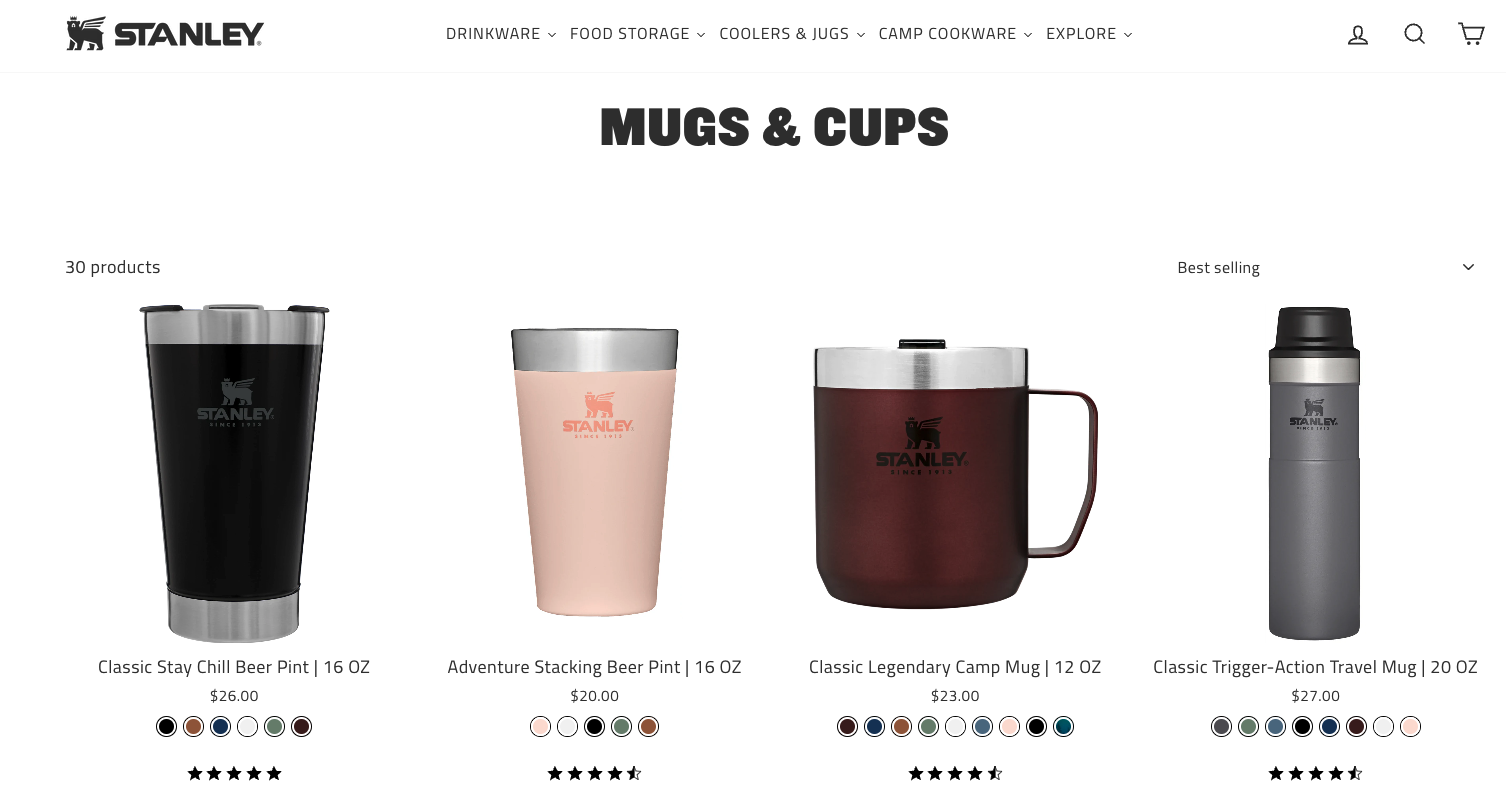 Stanley mugs and cups collection page