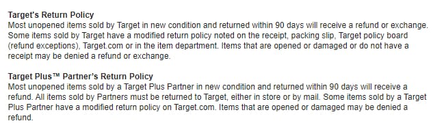 target return policy text