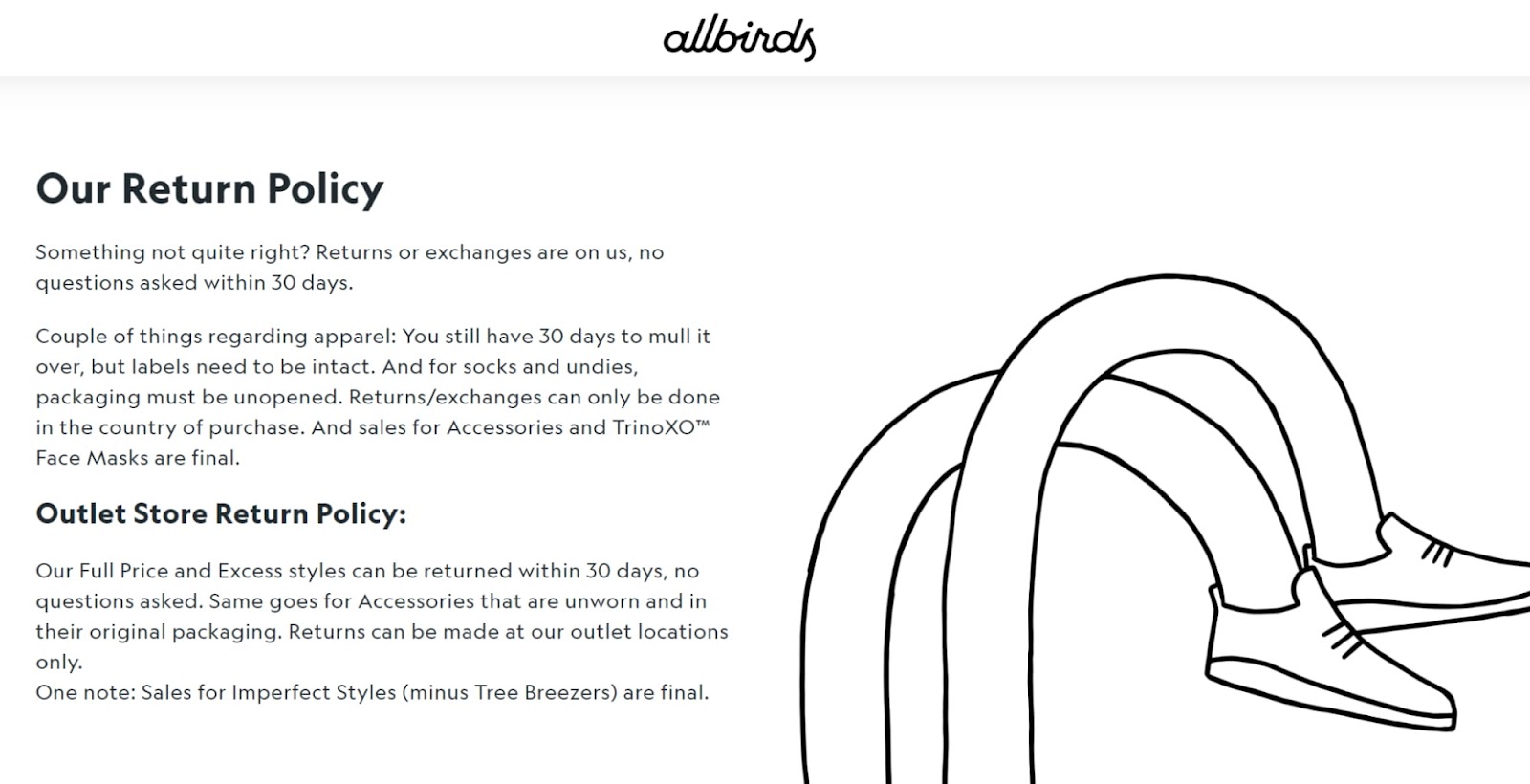 allbirds return policy page text