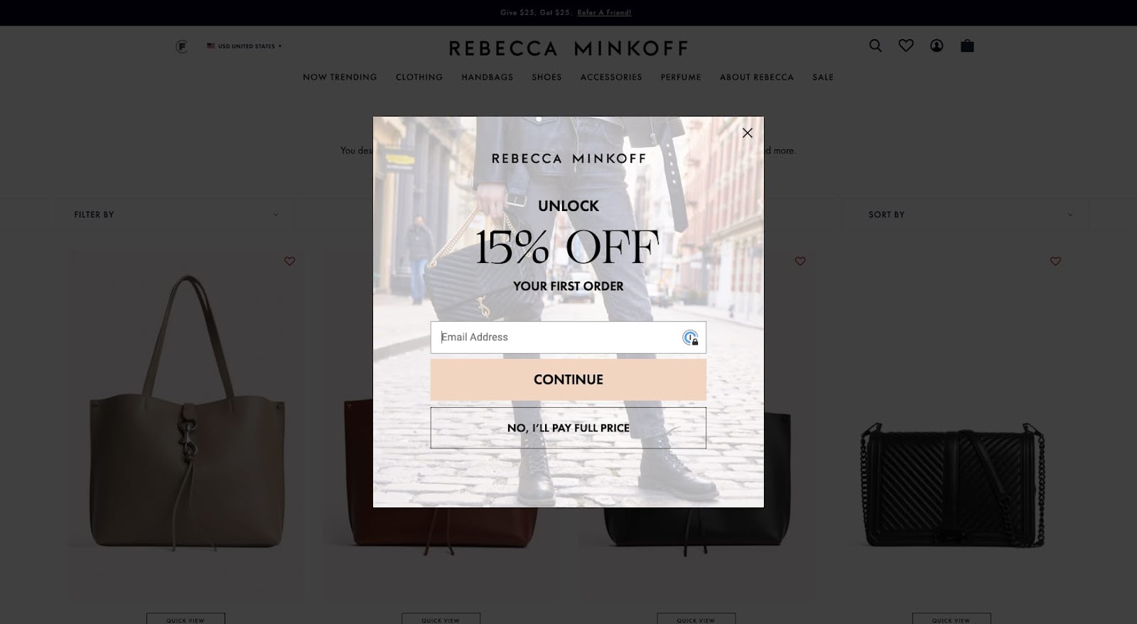 rebecca minkoff 15% off discount newsletter signup