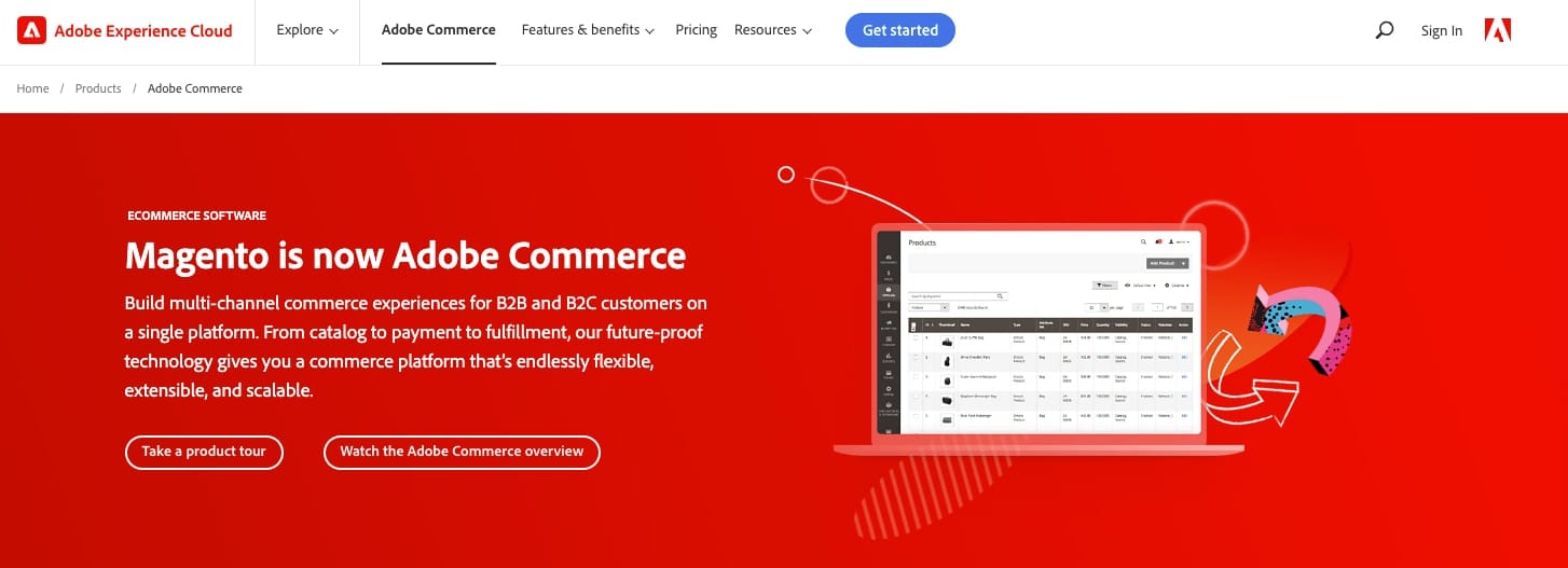 adobe commerce magento ecommerce online selling platform homepage