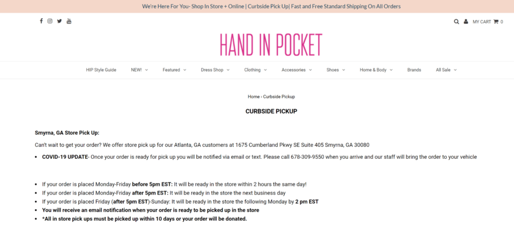 hand in pocket curbside pickup how to offer free shipping