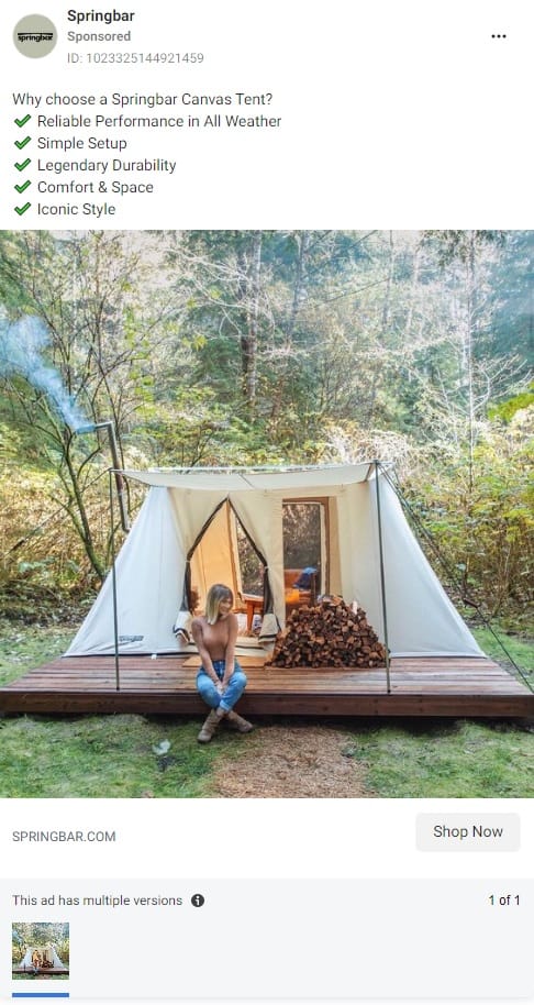 springbar tents instagram ad examples