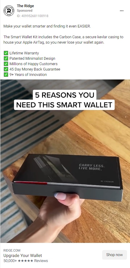 the ridge wallet instagram ad examples