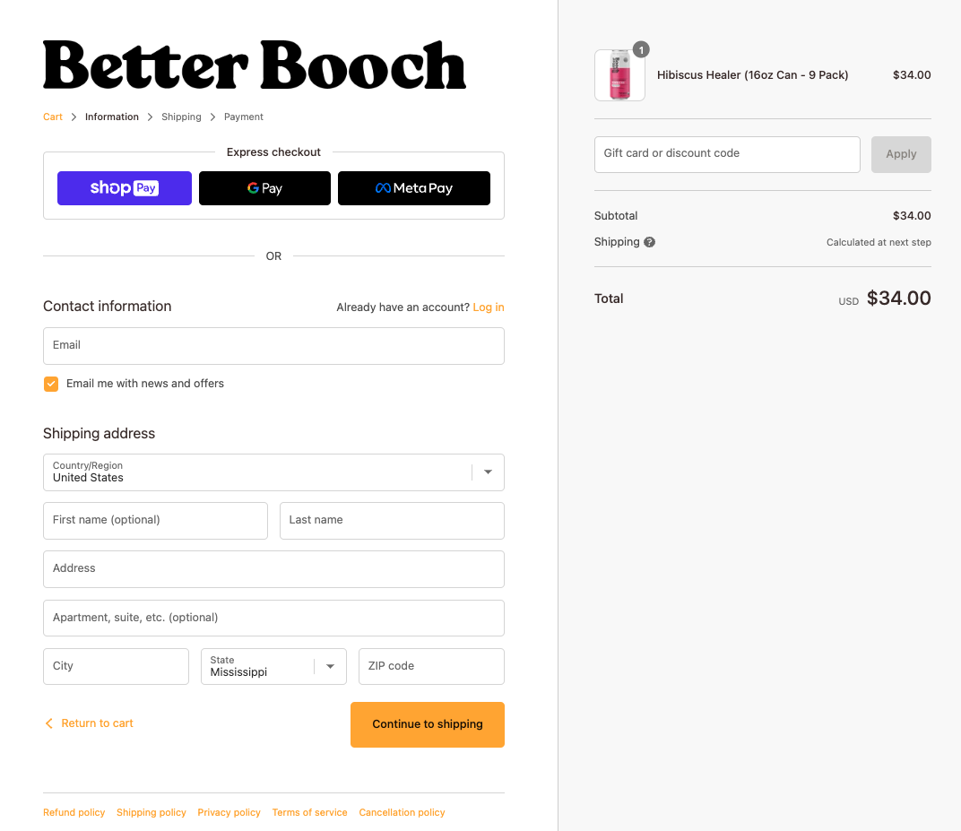 Better Booch ecomemrce checkout flow ecommerce checkout