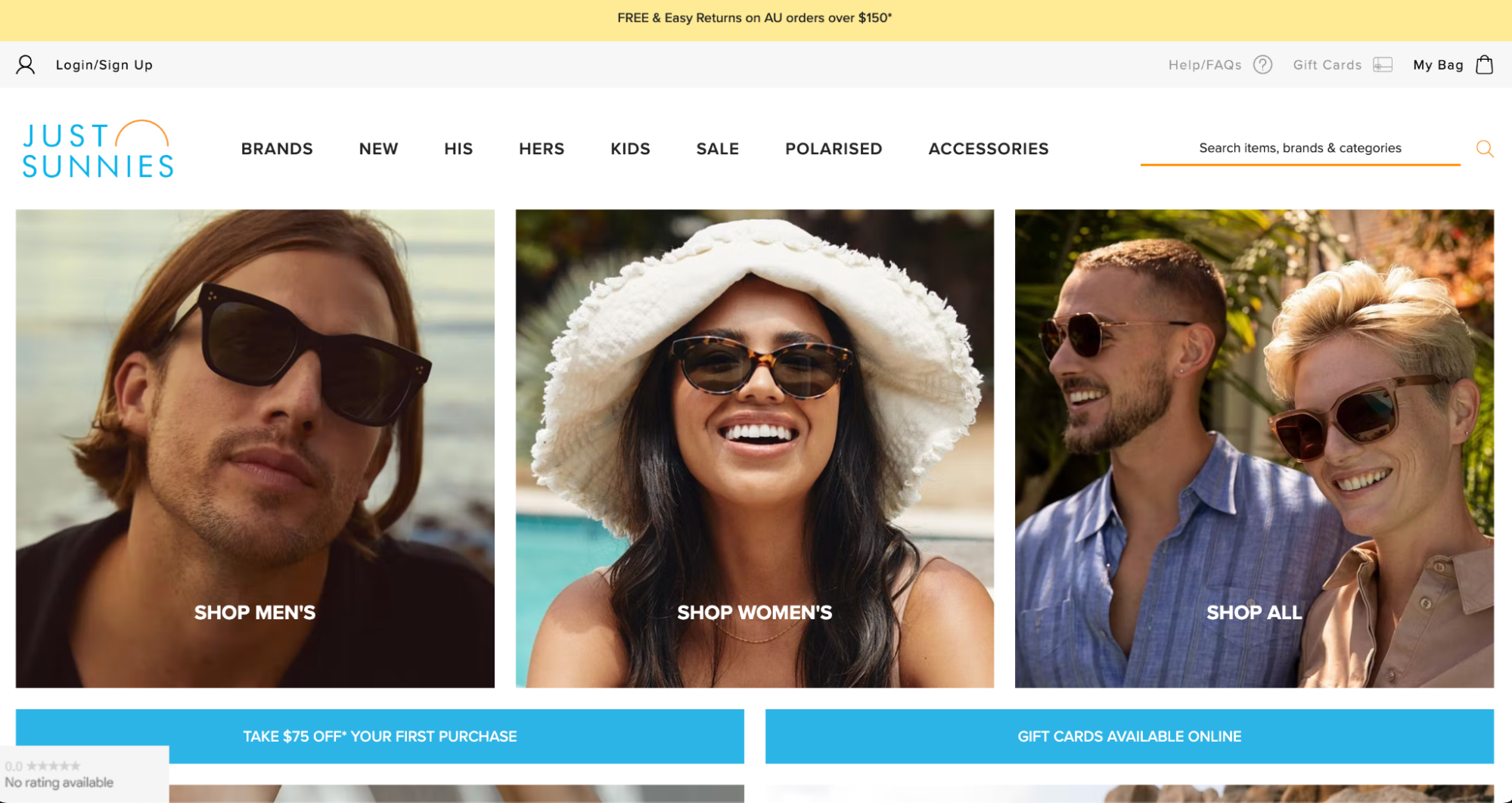 Just Sunnies BigCommerce site design bigcommerce site designs