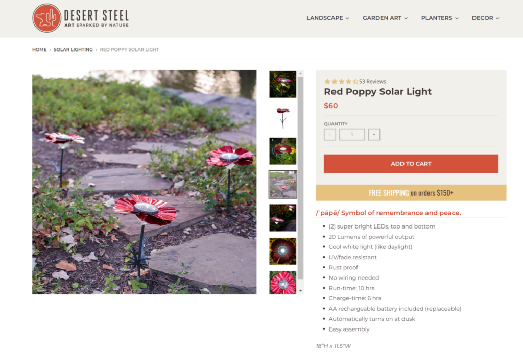 desert steel product page ecommerce returns