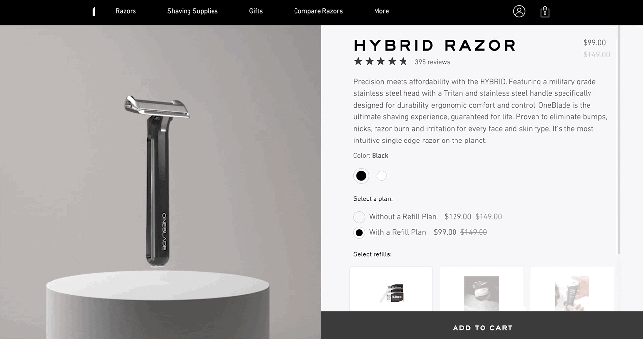 OneBlade Hybrid razor product page