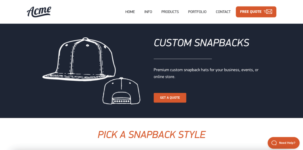 acme hats custom snapbacks landing page reduce operating costs