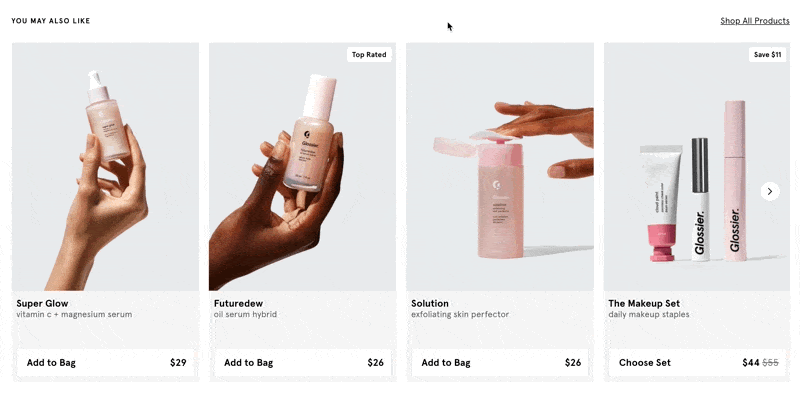 glossier product carousel beauty ecommerce