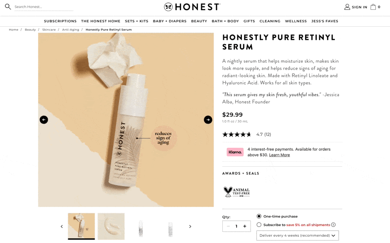 honest beauty product page beauty ecommerce