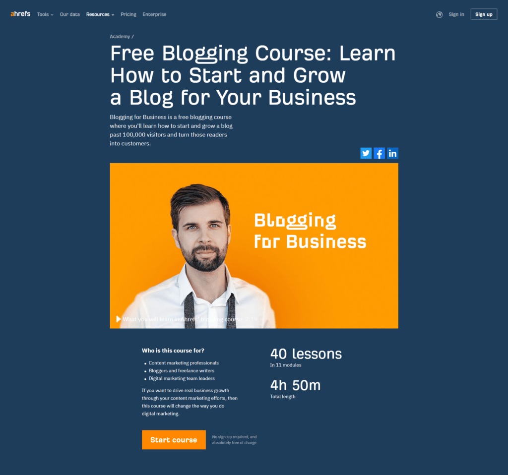 ahrefs start a blog ecommerce courses